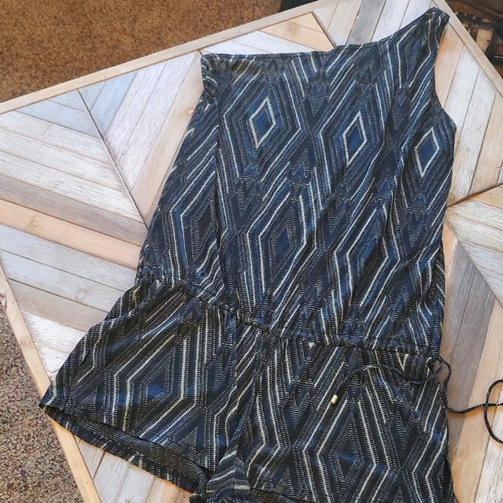 VITAMIN A black and gold metallic off the shoulder swim cover or romper